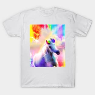 Rainbow Horse Wearing Love Heart Glasses T-Shirt